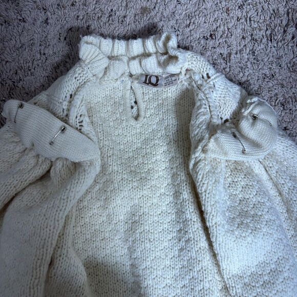 Vintage Cream Sweater Womens Large Boho Granola Ethereal Wool Ruffle 80s Y2K 90s - Picture 6 of 13